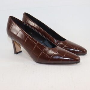 Evan Picone Brown Croc Embossed Leather Heels Women's 9.5N Classic Pumps
